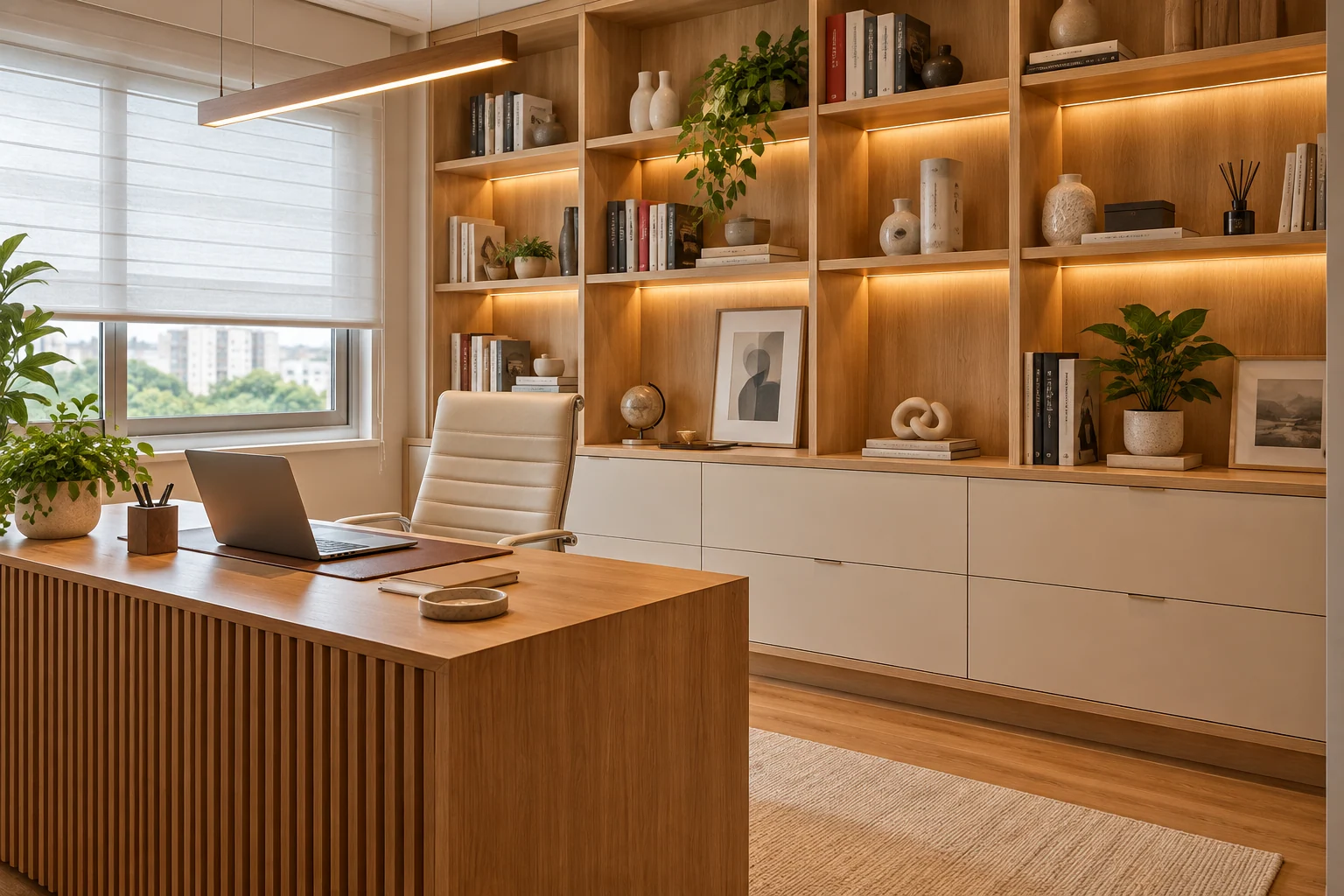 Inspiração de home office com móveis sob medida